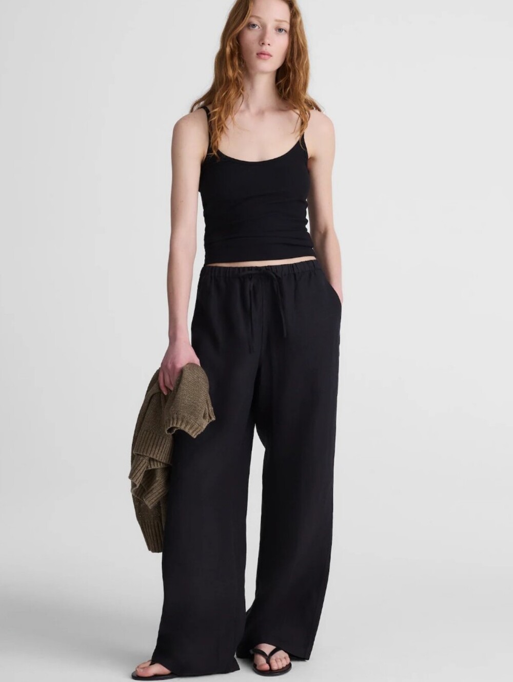 Madewell Tall Pull-On Pants in 100% Linen Size M Black